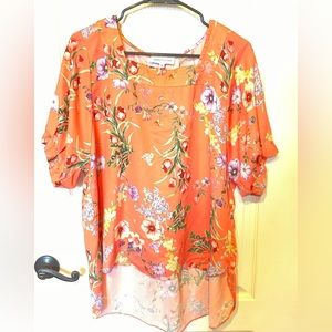 XL GIBSON LATIMER Floral Square Neck Blouse Orange
High Low Short Sleeve